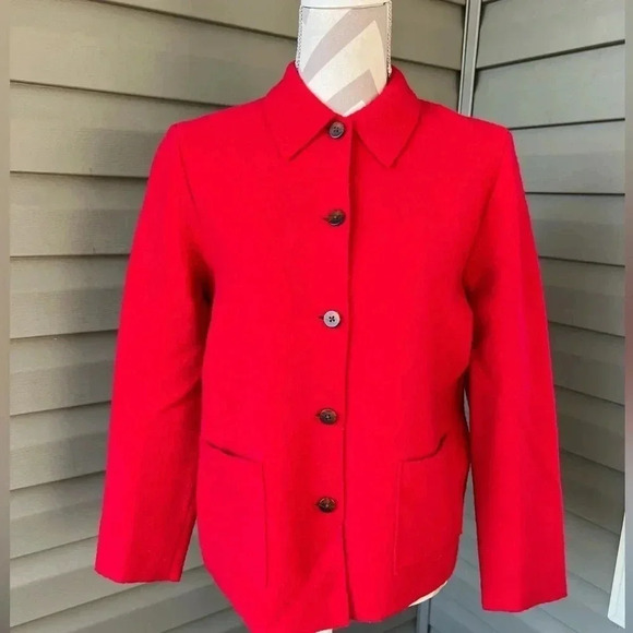 Vintage Lands' End Boiled 100% Wool Button Front Coat Blazer Red Sz - Picture 1 of 9